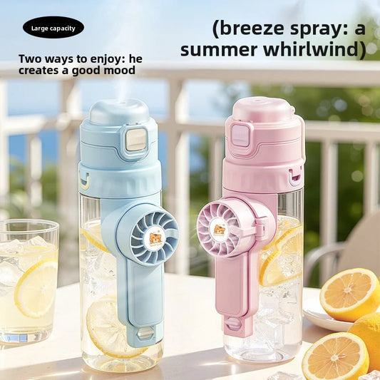2026 New Portable Spray Fan Water Cup for Children'S School Use, Handheld Student Fan, Multi-Functional Water Bottle
