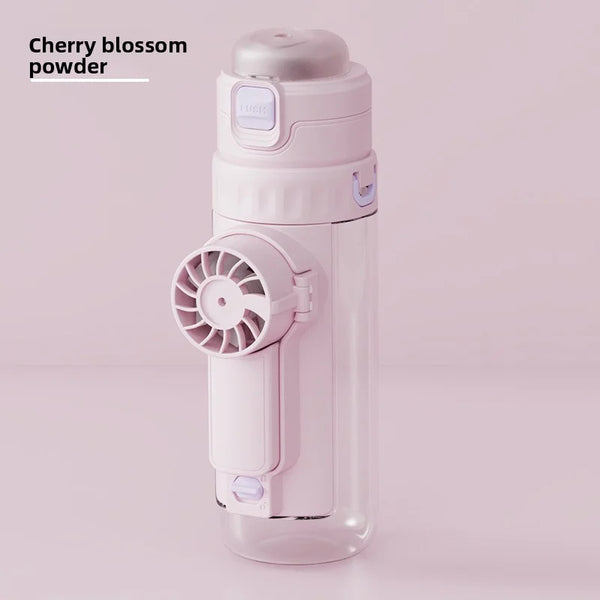 Bottle with straw lid open, ice and lemon inside